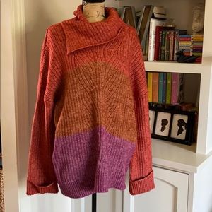 Democracy wide stripe, cowl neck, cuffed sweater